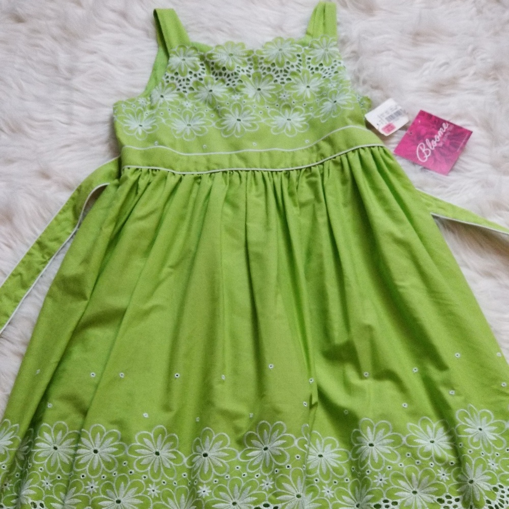 Green & White Bloome de jeune fille Big Girl Dress